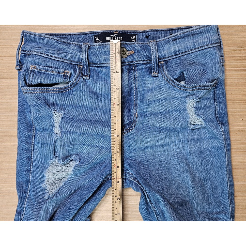 Hollister Mid-Rise Super Skinny Jeans Womens 3R Blue Distressed Denim Stretch - Picture 10 of 13